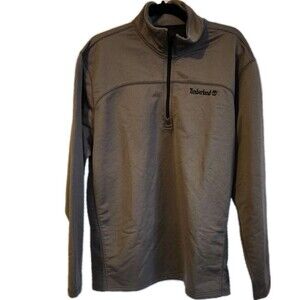 Timberland 1/4 Zip Mock Collar Men's Large Gray Embroider Logo Sweater Pullover